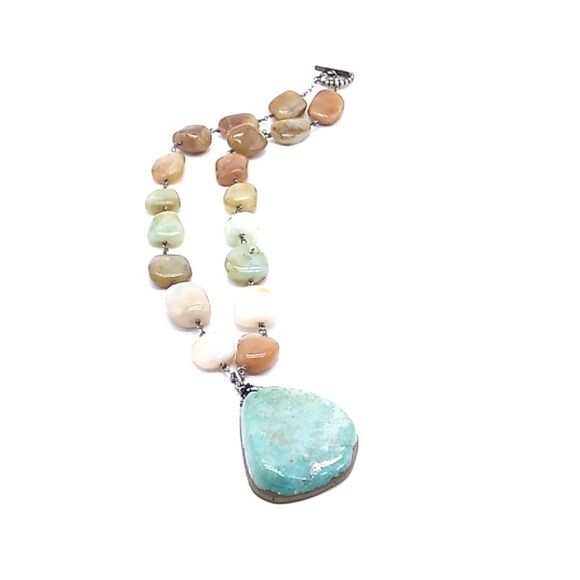 Artisan Tumbled Amazonite Square Beads on Wire Choker Necklace - Picture 9 of 16